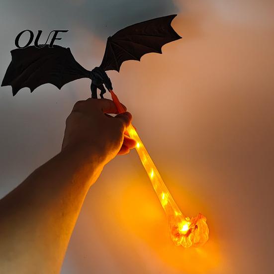 Durable PLA Dragon Model 3D Printed Fire-Breathing Bookshelf Decor, Fantasy Nook Light, Flying Figurine Theme Display with Flame, Halloween Shelf for