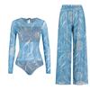 Zonnebeschermend Badpak met Lange Mouwen voor Dames Hoge Elasticiteit Verdikt Mesh Losse Broek Europees en Amerikaans Zwemkleding Fitness Eendelig