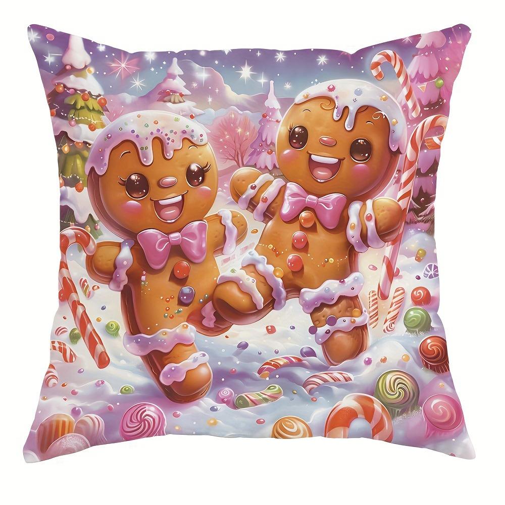 Christmas Decoration Pillowcase Cute Gingerbread Man Color Candy House Pillow Cover Suitable for Home Room Sofa Cushion Cover