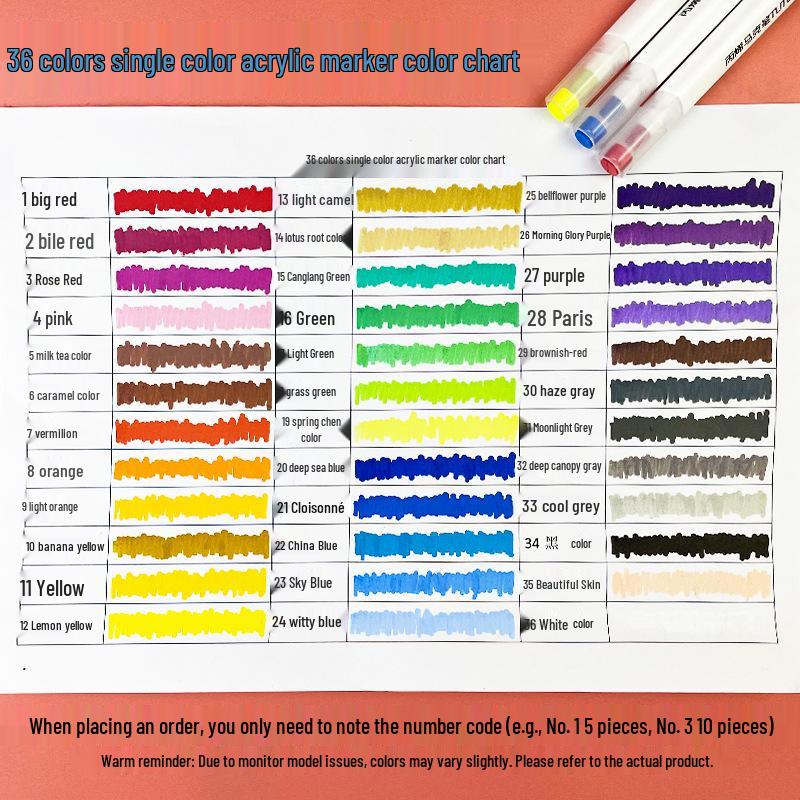 Single Color 36-Pack Waterproof Art Markers - Black, White, Red Opaque - Ideal for Kids' Painting