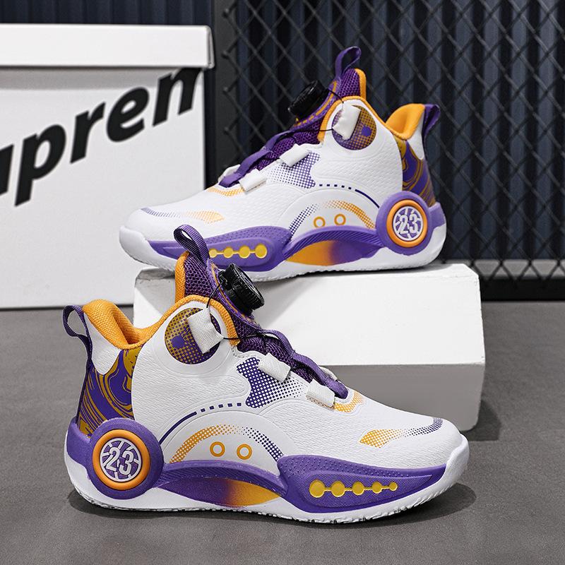 Button sneakers professional children's basketball shoes with initial sound friction leather sneakers autumn youth boys shoes