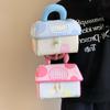Portable Cosmetic Bag Makeup Storage Bag Organizer with Handle, Pink Blue Polka Dot Design