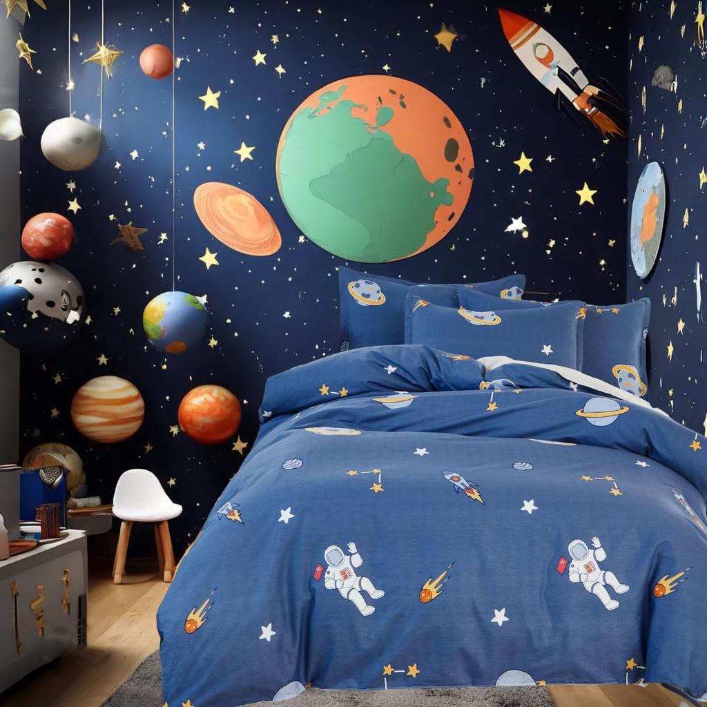 Comforter Outer Space Universe Galaxy Suitable For Children Boys Girls Star Moon Bedding Set Warm