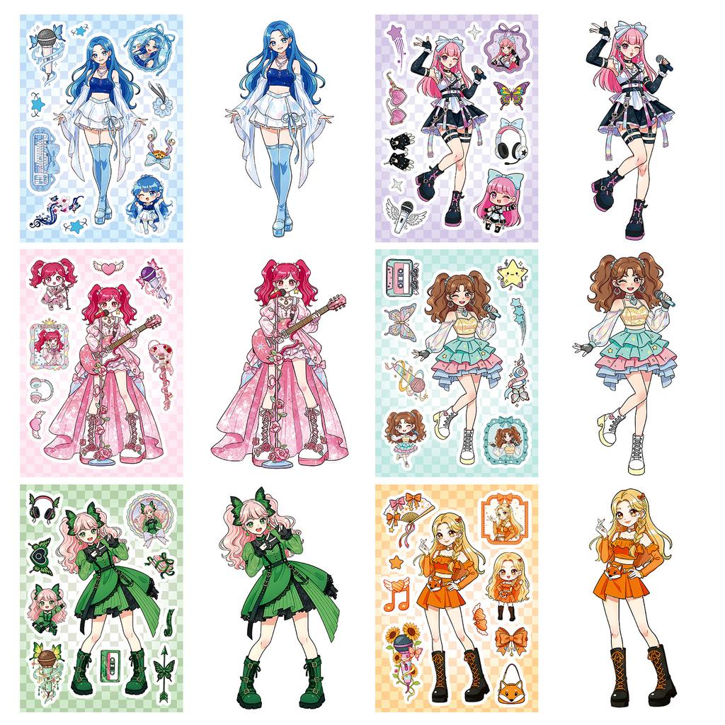 Nieuw 6 Vellen/Pak Anime Idool Meisje Puzzel Gezichtswissel Sticker Kleurrijke Zanger Elementen Handaccount Notitieboek Creatieve Collage