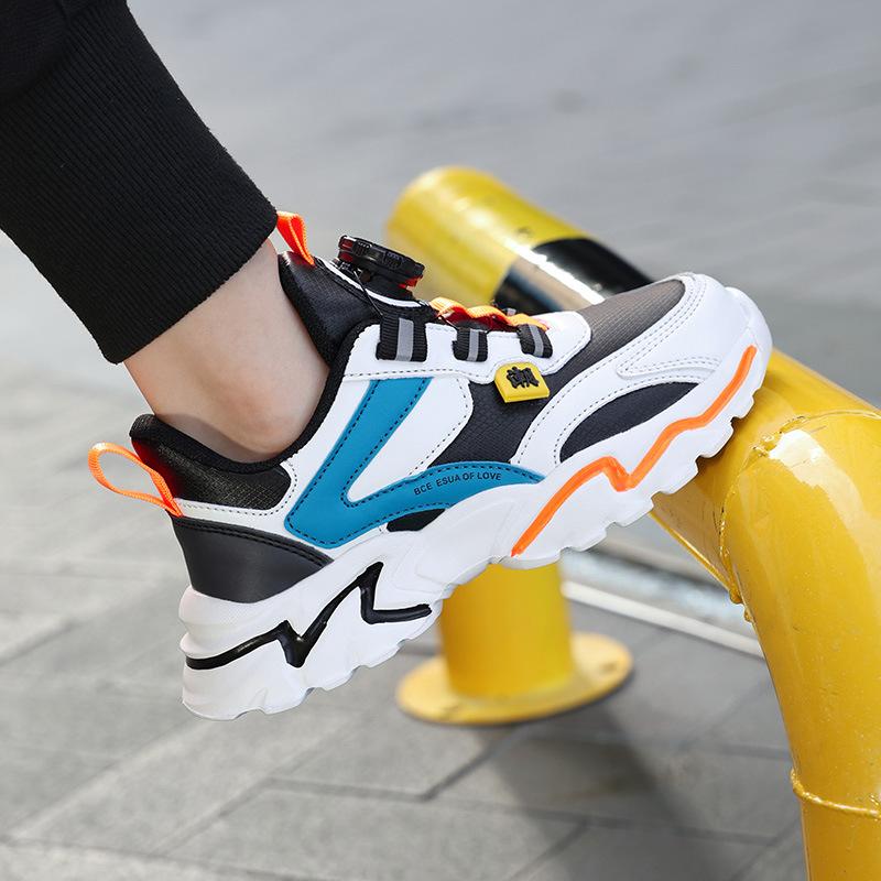 Boys' Shoes 2025 Autumn and Winter New Middle-aged and Older Children's Sports Shoes Leather Surface Casual Rotating Buckle Casual Running Shoes