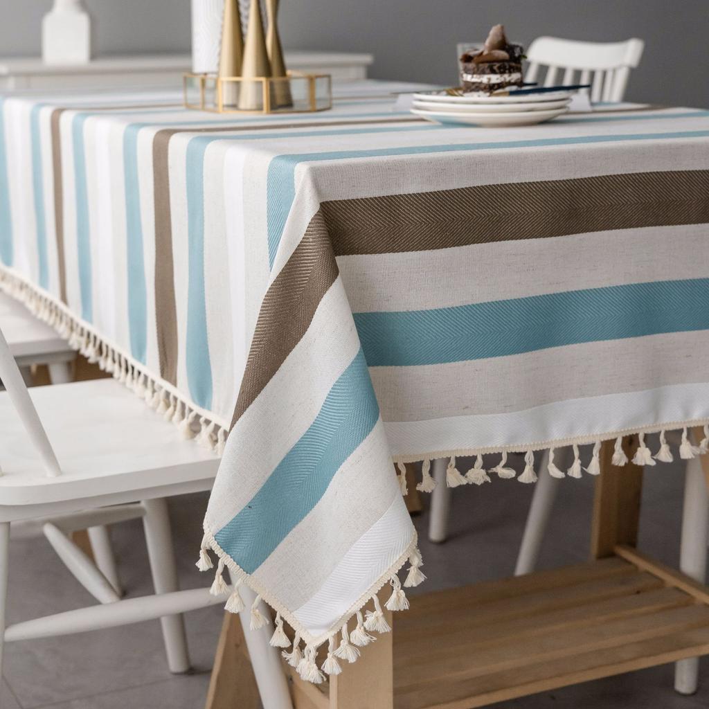 Gestreifte Tischdecke Schlicht Modern Baumwolle und Leinen Stoff Tischdecke Kaffeetischdecke Foto Hintergrundstoff Fleckenrutschfest