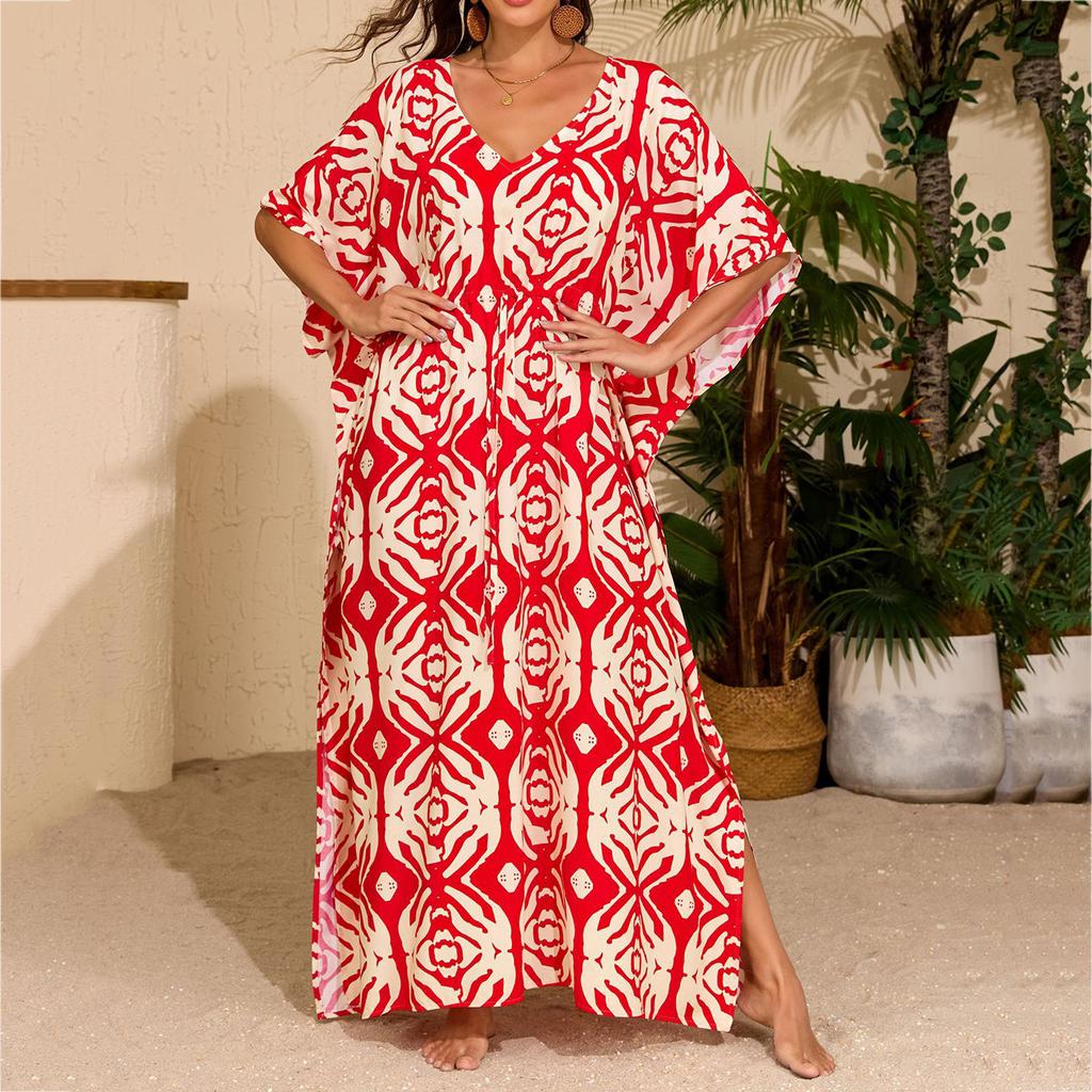 Women's Summer Casual, Comfortable, Loose-Fitting Drawstring Beach Cover-Up And Vacation Dress