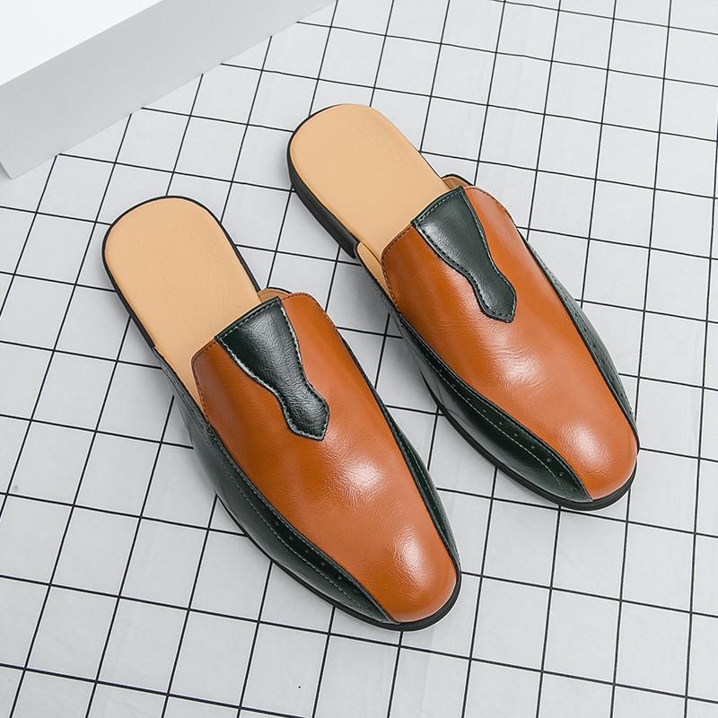 Fashion Handmade Man Muller Shoes Summer Men Casual Leather Shoes Moccasins Breathable Slip on Half Drag Mens Driving Loafers Lazy Flats