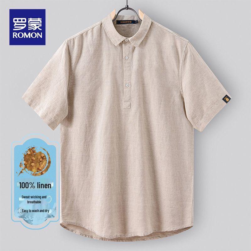 Romon Men s Linen Blend Polo T-Shirt 3XL