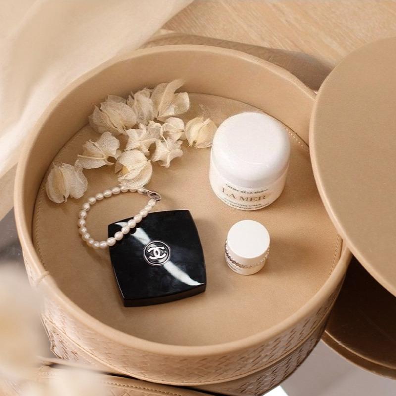 Modern Luxury Storage Boxes Dressing Table Jewelry Storage Box Desktop Simple Round Organize Case Weave Decoration Organize Bins
