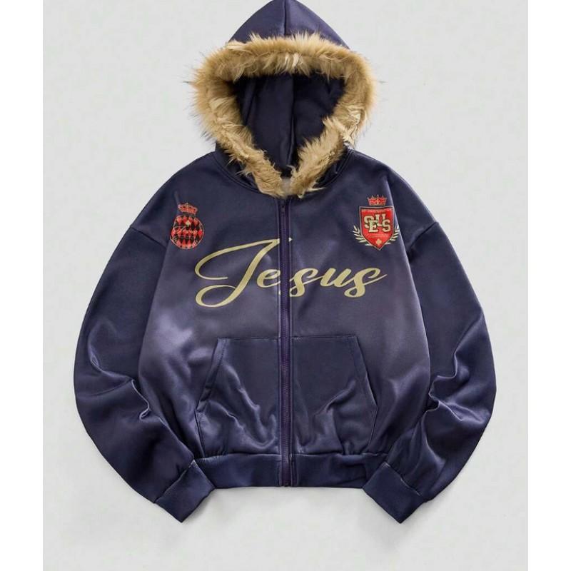 Mens Oversized Hooded Zip-Up Fleece Sweatshirt
