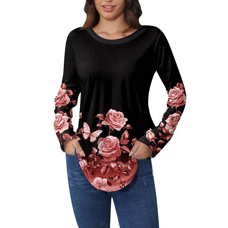 Shirts for Women Cute  Vintage Pattern Print T-Shirt Long Sleeve Tunic Tops Cotton Pullovers T-Shirts Women’s