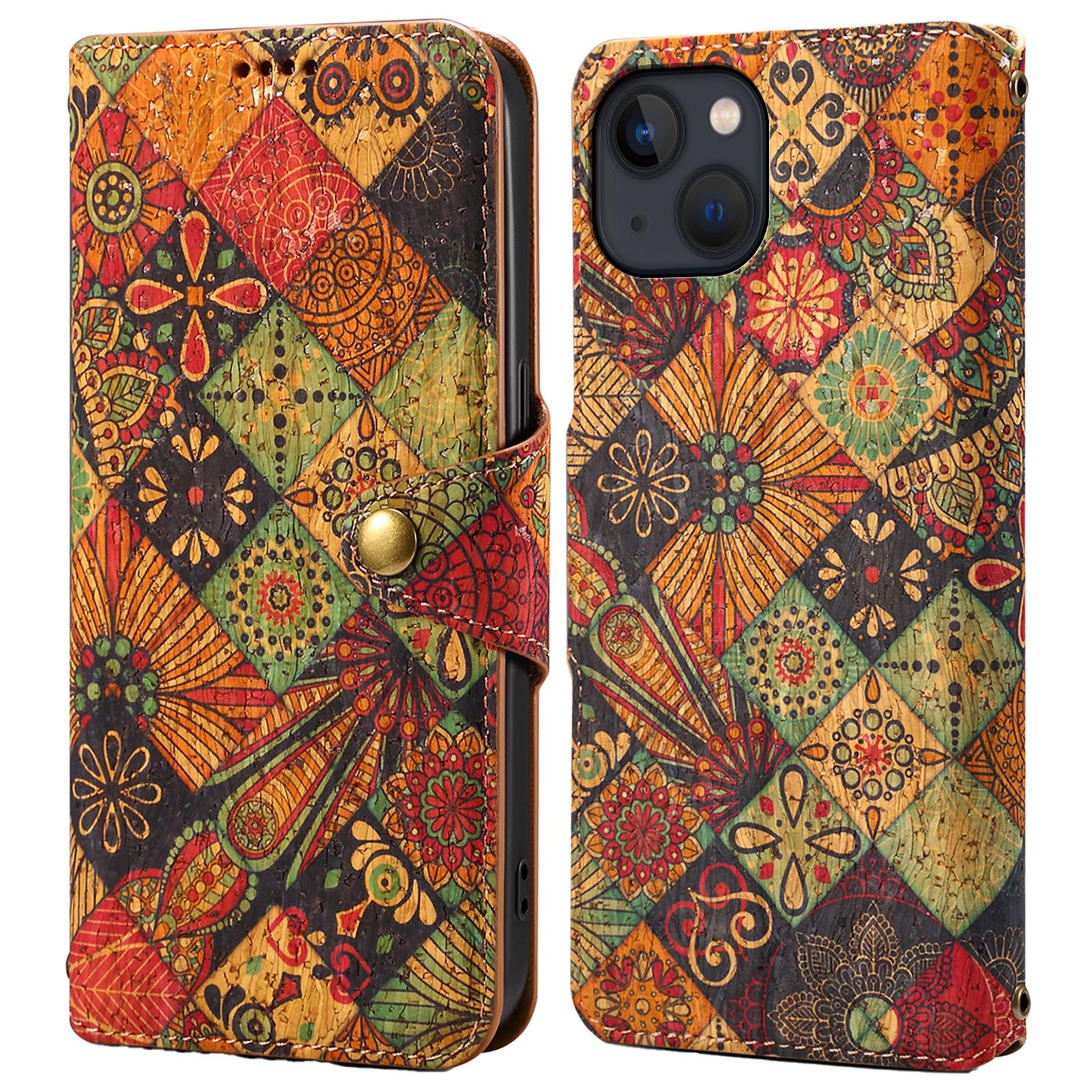 

For iPhone 14 Phone Case Wallet Stand Four Season Flower Flip Leather Cover Autumn/Yellow