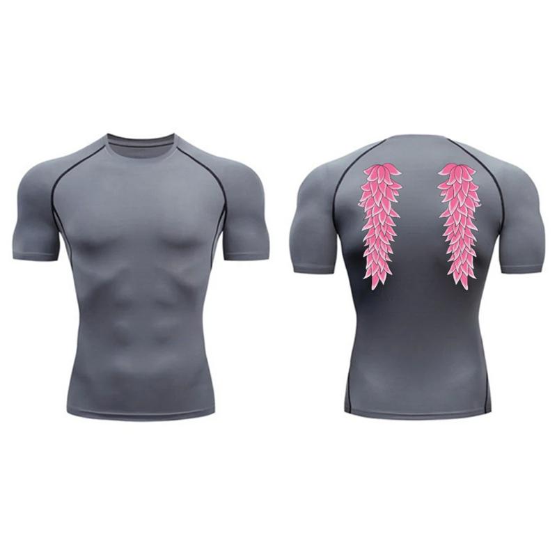 Graphic Print Short Sleeve Compression Shirt for Men Summer Athletic Quick Dry T-shirts Tops Gym Workout Running Training Tees
