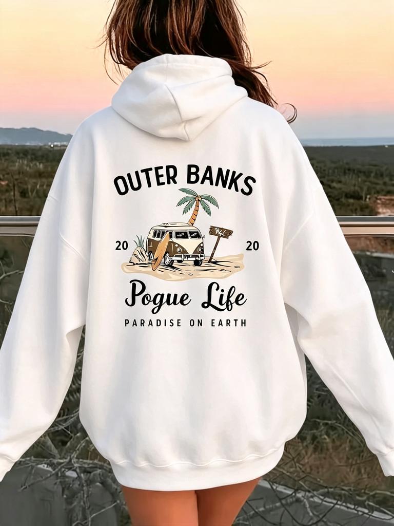 Women'S Casual Hoodie Outer Banks Pogue Life Letter Print & Beach Graphic Fashion Casual Hiphop Sweatshirt Harajuku Unisex