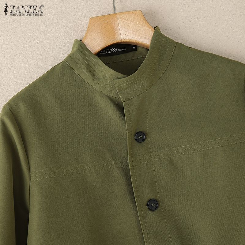 ZANZEA Lässige Bluse mit Stehkragen und langen Ärmeln für Damen