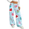 Women's Casual Christmas Print Loose Fit Straight Leg -Lined Pants with Elastic Waist for Winter