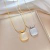 Square Opal Minimalist Furnace Real Gold Necklace Female Collarbone Chain Accessories
