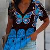 Butterfly Print Women Tshirt V Neck Short Sleeve Casual Loose Summer Tee Shirts