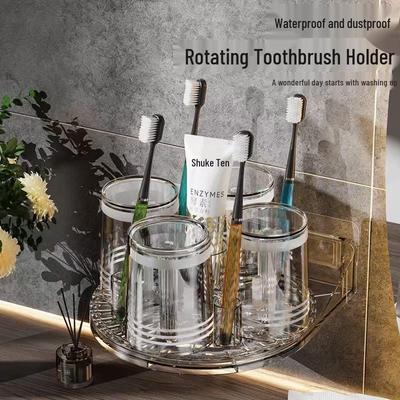 Wall-Mounted Rotating Toothbrush & Mouthwash Holder - Punch-Free Storage Cup for Home Bathroom