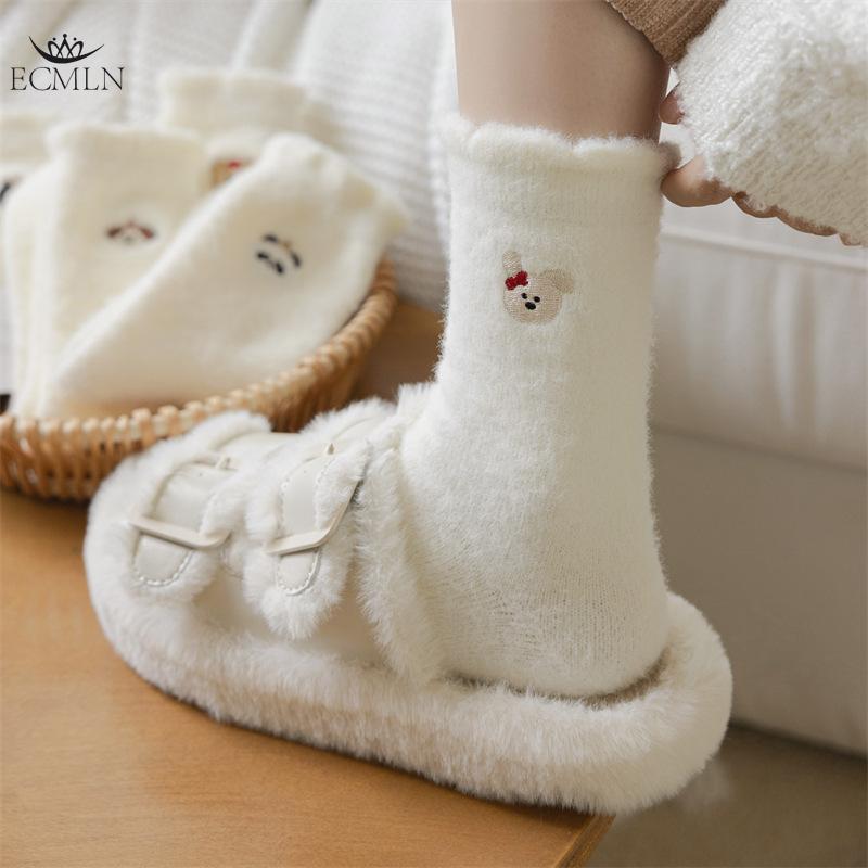 Mink Velvet Socks for Women Autumn and Winter Thickened Velvet Warm Home Sleep Socks Women's Mid-tube Socks