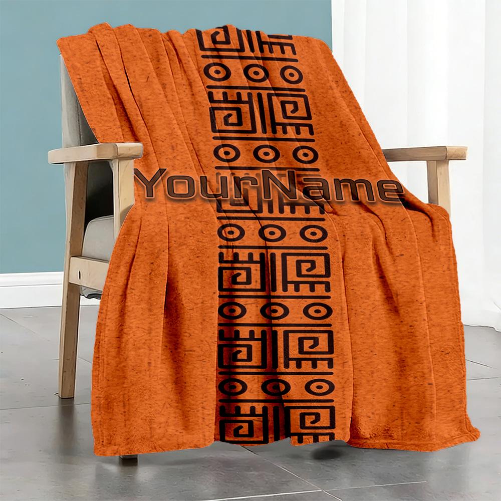 Ethnic Tribal Patterns Personalized Name Blanket Throw Customizable Blanket Ultra-Soft Great for Picnics Office Chair Sofa Nap Four Seasons Universal