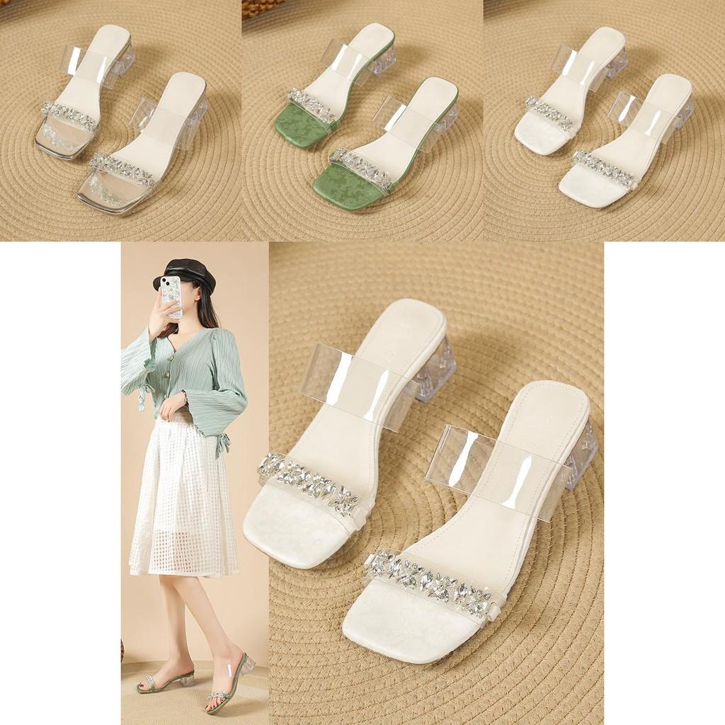 Chic Summer Transparent Crystal Heeled Sandals For Women Stylish Casual Design