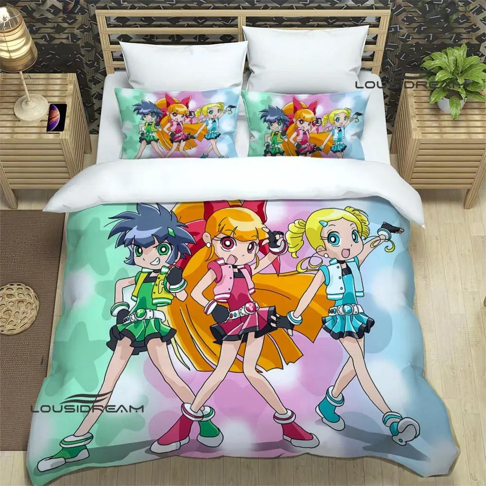 3D P-Powerpuff-Girls Cartoon Bedding Sets Exquisite Bed Supplies Set Duvet Cover Comforter Set Bedding Set Luxury Birthday Gift