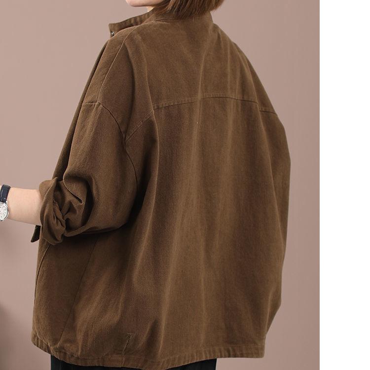 Plus Size Women Spring Autumn Loose Casual Long Sleeve O-neck Outerwear Coats Pocket Patchwork Single Breasted Jackets