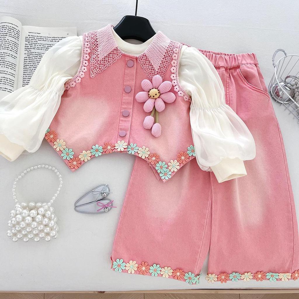 2025 Baby Girl Autumn Fashion: Sleeveless Denim Jacket and Elastic Pants Set