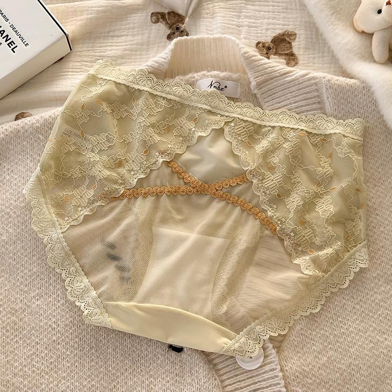 Ladies Summer Thin Style Pure Desire Lace Sexy Hollow Waist Pure Cotton Extension Crotch Triangle Briefs
