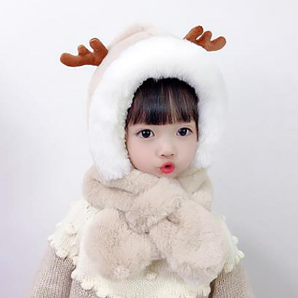 Winter Children's Hat And Scarf One Thickened Warm Plush Cute Baby Antler Ear  Hat