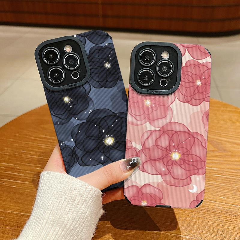 Vertical Grain Floral Printed Leather Soft Silicone Phone Case Back Cover with Camera Lens Full Protection for Samsung