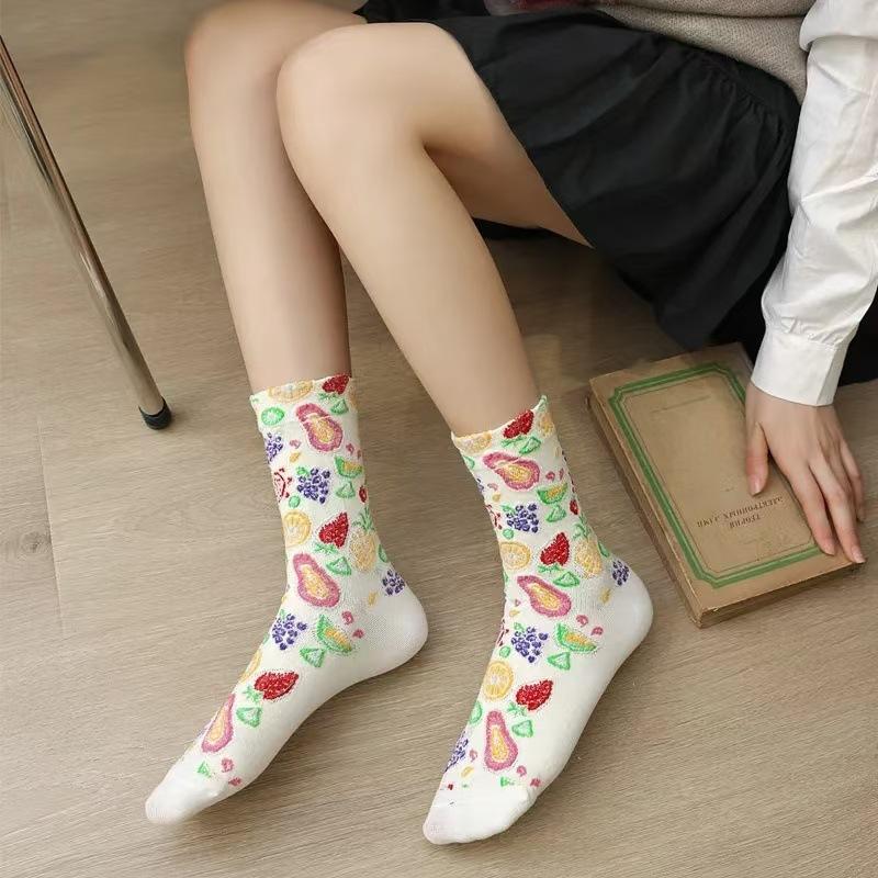 Women's Mid-calf Socks, Autumn Thin, Trendy and Versatile Long Calf Socks, Ethnic Style Retro Socks