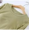 Chest-Padded Slim Fit Women's Top: Round Neck, Long Sleeve, Fishtail Hem, No Bra Needed, Autumn/Winter Style.