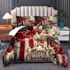 Christmas Bedding Set Red Bow Flowers Printed Cozy Duvet Cover King Queen Twin Single Size New  Christmas Gift Bedroom Decor