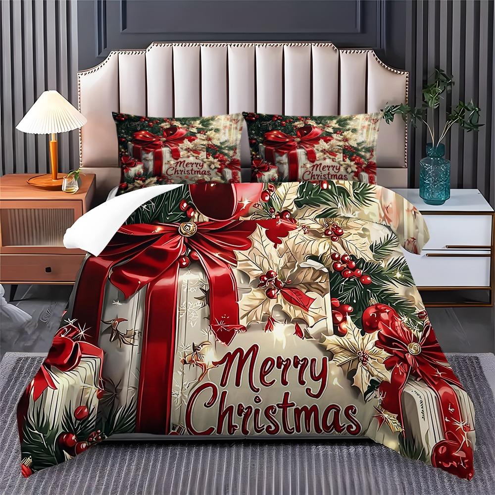 Christmas Bedding Set Red Bow Flowers Printed Cozy Duvet Cover King Queen Twin Single Size New  Christmas Gift Bedroom Decor