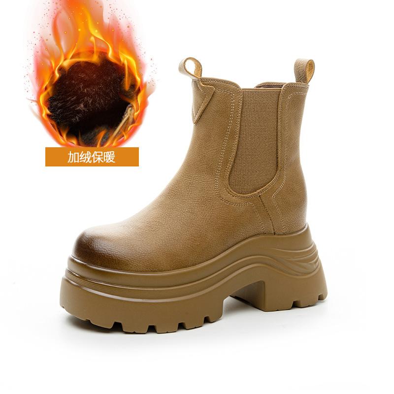 Thick-soled inner height-increasing Martin boots for women's autumn and winter new casual fashion British style one-pedal versatile chimney for women