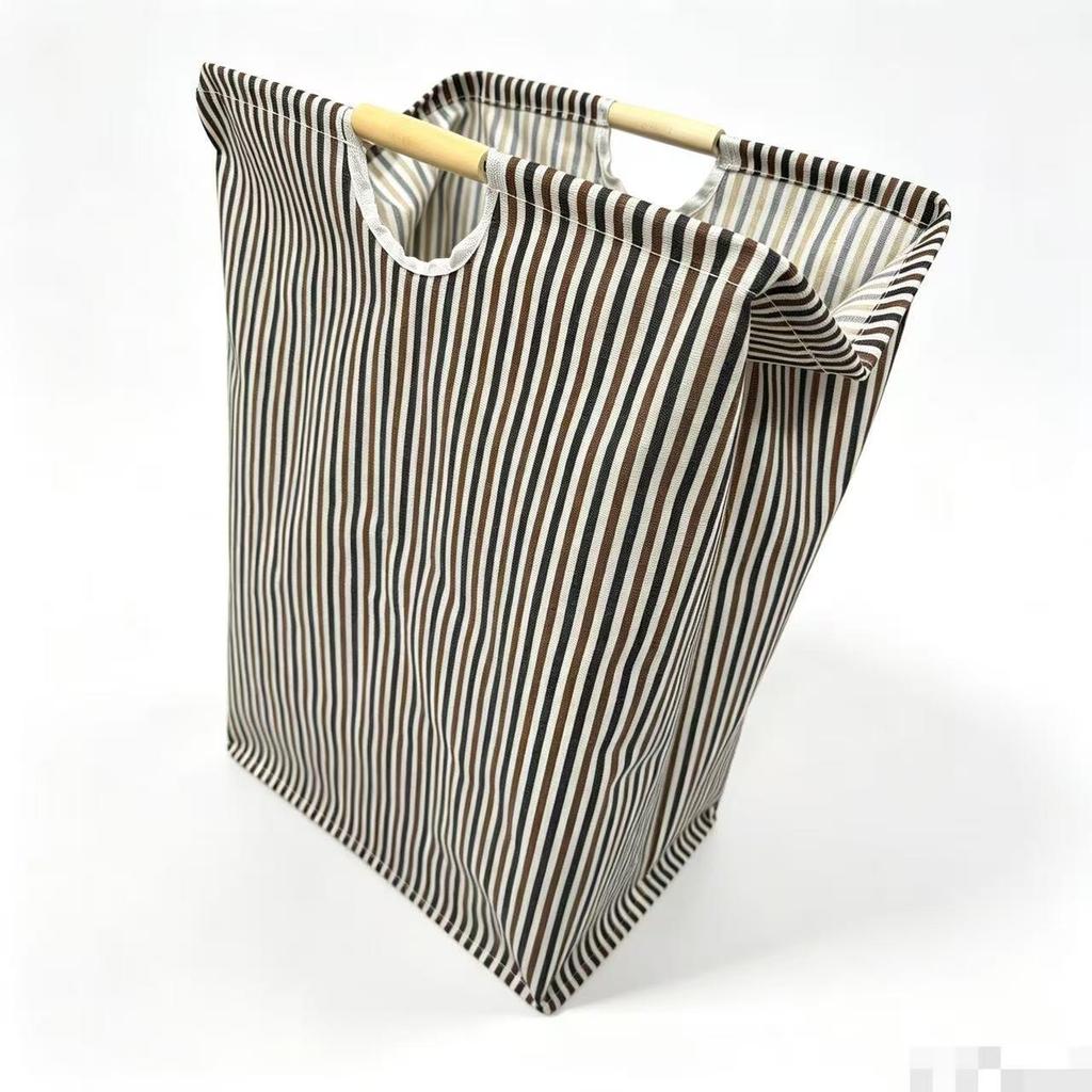 Foldable Cotton-Linen Laundry Hamper with Wooden Handle - Waterproof and Portable for Bedroom & Bathroom