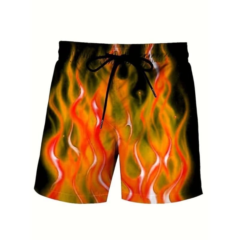 Pantalones Cortos Casuales de Playa para Hombre Estampado de Llama Azul 3D Secado Rápido Cintura con Cordón