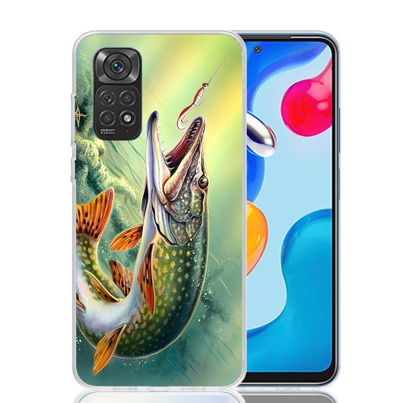 Carp Fish Fishing Rod Hook Phone Case For Xiaomi Redmi Note 15 14 13 12S 12 Pro Plus 11S 11E 11 11T 10S 10 Art Soft Pattern Cove