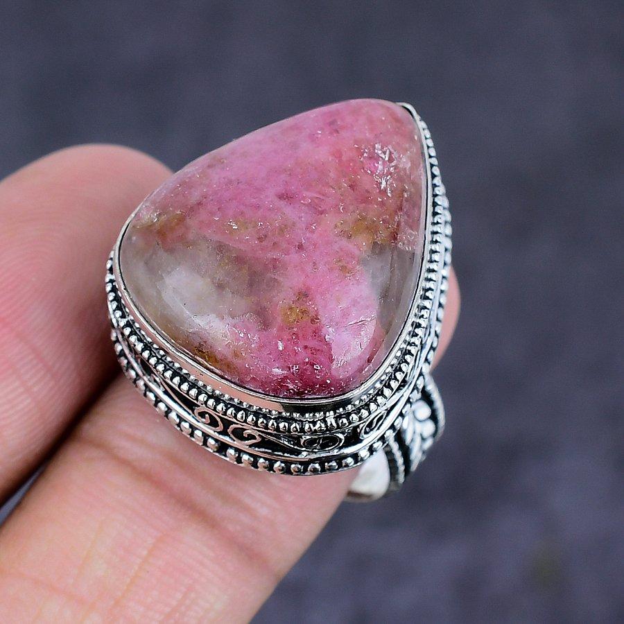 Pink Thulite Handmade 925 Sterling Silver Jewelry Ring Size 9.5 o1R11
