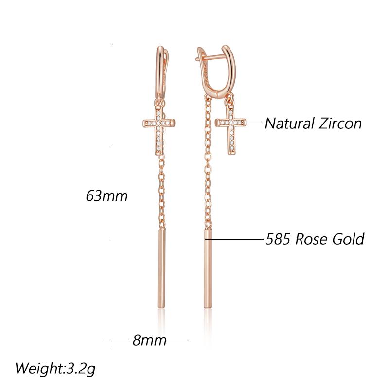 Trendige lange Quaste Kreuz Hängeohrringe für Damen Mode Roségold Farbe Mit Natürlichem Zirkon Feiner Tägliche Schmuckstücke
