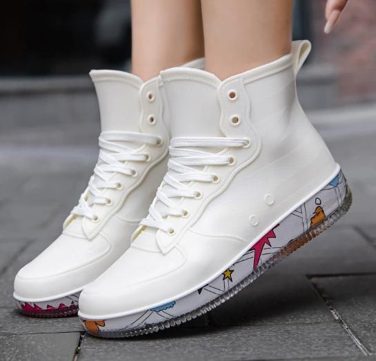 Stivali da Pioggia Impermeabili in Gomma da Donna Sneakers con Lacci Scarpe da Celebrazione Giardino Flush Designer Trendy Coppia