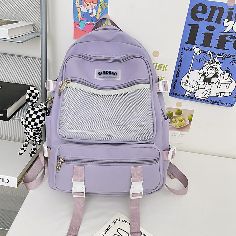 Spacious Ulzzang Nylon Backpack For High School Girls With Soft Handle And Zipper Pocket