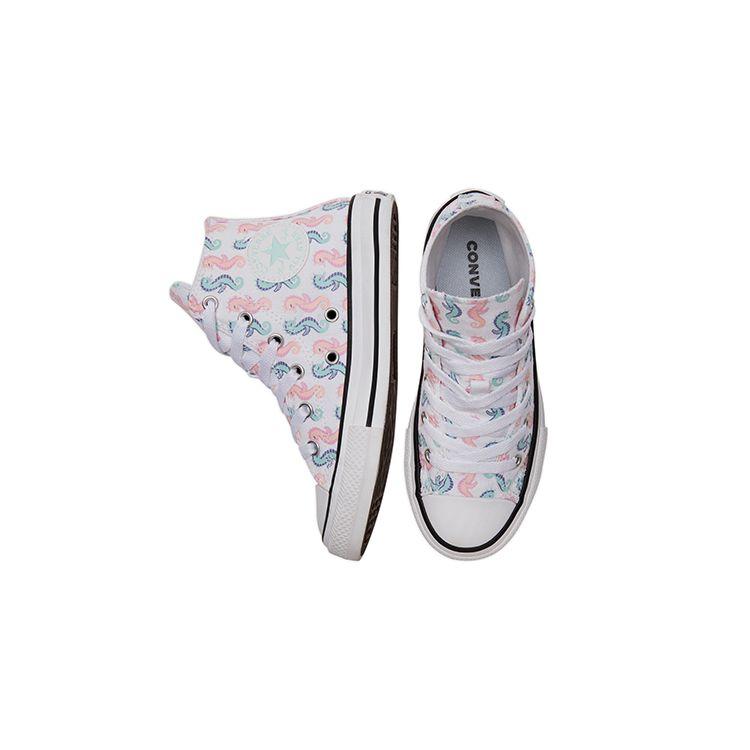 Converse Chuck Taylor All Star Seahorse Print Kids High Top Canvas Shoes White Blue Pink 372871C