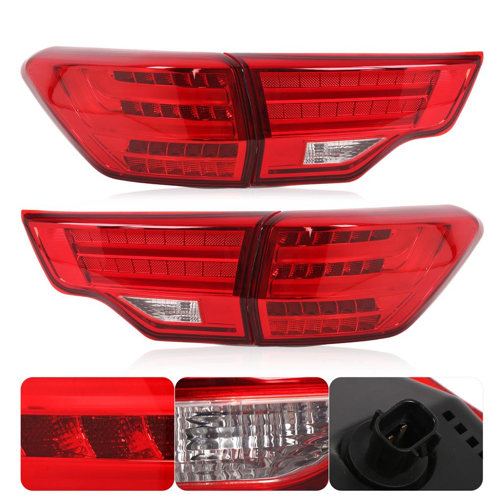 4pcs LED Taillights Integration Back Brake Reverse Lamp Red Lens Replacement for Highlander 2015‑2020