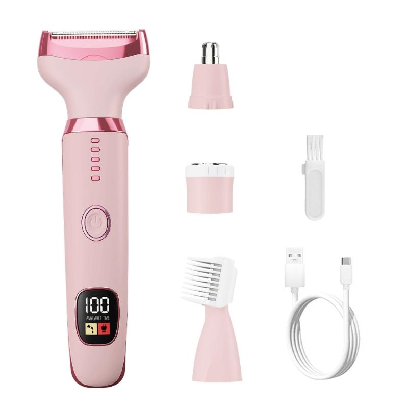 Multifunctional Electric Nose Ear Hair Trimmer Grooming Tool With 4 Interchangeable Heads And LED Display