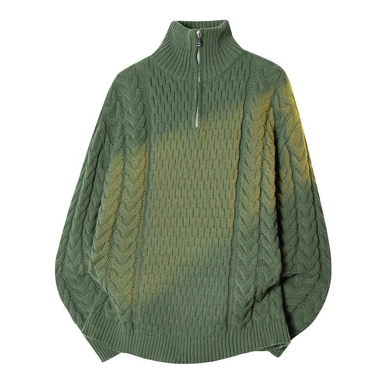 Mens High Neck Zipper Sweater Winter Warm Loose Fit Knit Pullover Teens Casual Daily Wear