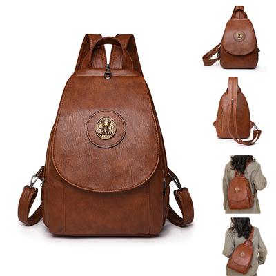 PU Backpack Women's Solid Color Large Capacity Travel Backpack
